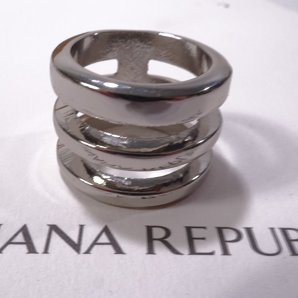 Banana Republic Silver Chunky 3 bar Cut out Wide ring Sz 6 NWT 48